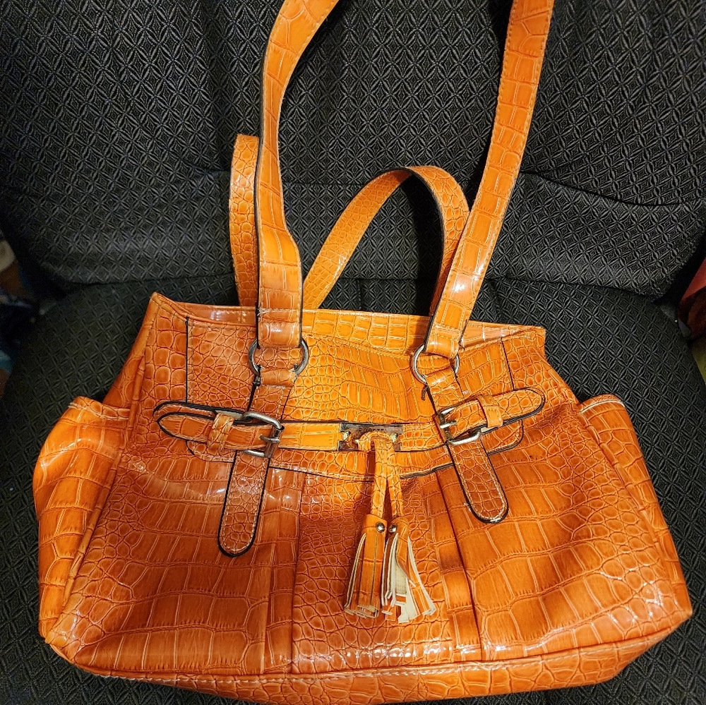 Rosetti Orange Leather Tote Bag with Dual Straps
